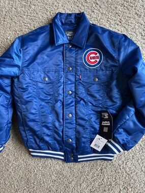 NWT STARTER Blue Varsity Bomber Jacket with Chicago Cubs Logo